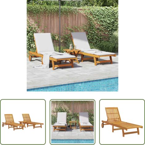 vidaXL Lettino con tavolino -  Lettini Prendisole con Tavolino 2pz in Legno Massello di Acacia