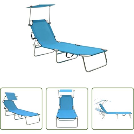 vidaXL Lettino con tettuccio -  Lettino Prendisole Pieghevole con Baldacchino Blu in Alluminio