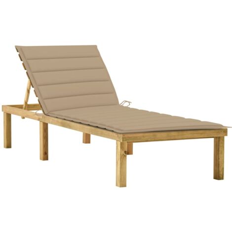 vidaXL Lettino da Giardino con Cuscino Beige Legno Pino Impregnato
