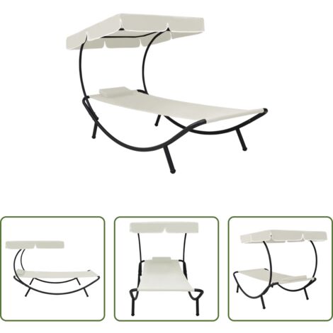 vidaXL Lettino da giardino -  Lettino da Esterno con Baldacchino e Cuscino Bianco Crema