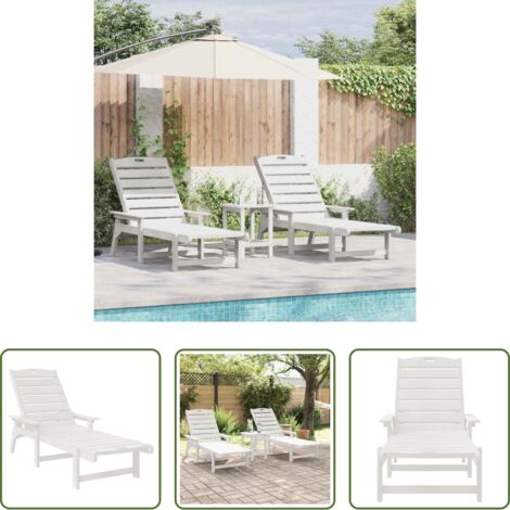 vidaXL Lettino da giardino -  Lettino da sole 2 pcs Bianco 195,5 x 53 x 98,5 cm Polietilene
