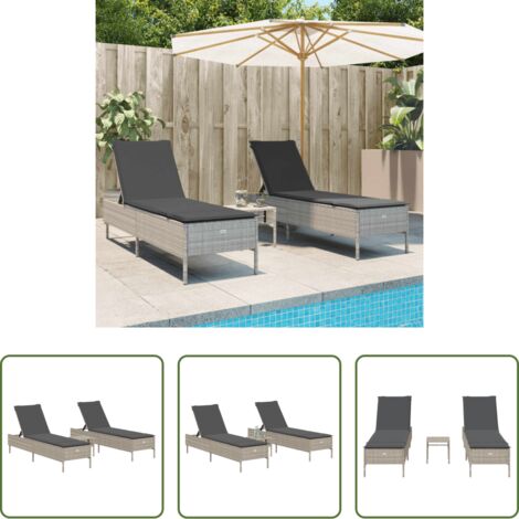 vidaXL Lettino da giardino -  Set Lettini Prendisole con Cuscini 3pz Grigio Chiaro Polyrattan