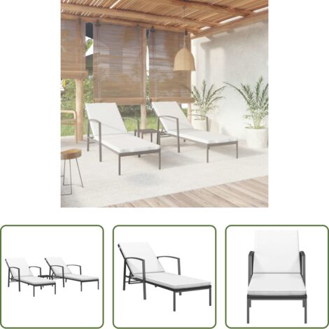 vidaXL Lettino da piscina -  Lettini Prendisole 2 pz con Tavolo in Polyrattan Neri