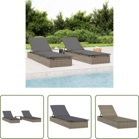 vidaXL Lettino da piscina -  Lettini Prendisole 2pz con Tavolino Grigio in Polyrattan