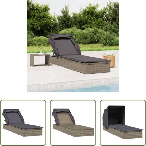 vidaXL Lettino da piscina -  Lettino con Tetto Pieghevole Grigio 213x63x97 cm Polyrattan