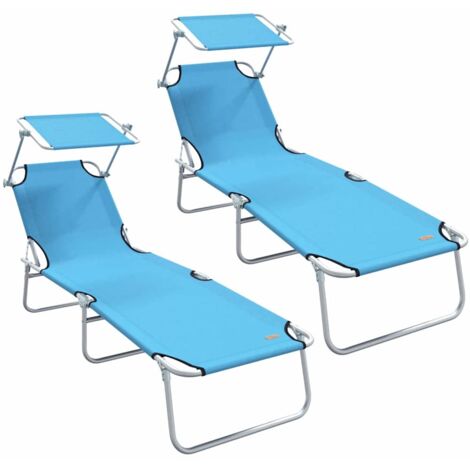 vidaXL Lettino da sole 2-persona 2 pcs Blu 58 x 188 x 77cm Tessuto