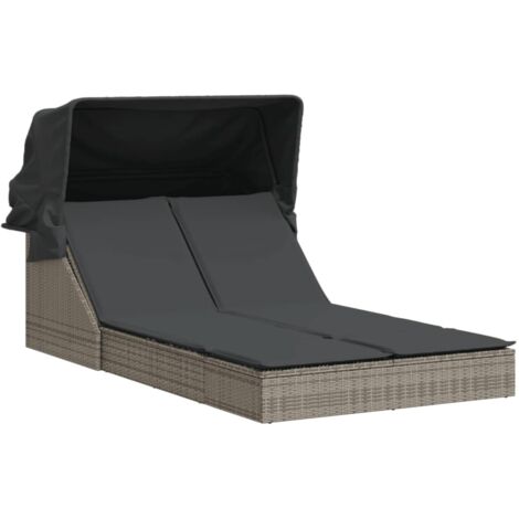 vidaXL Lettino Doppio con Baldacchino e Cuscini Grigio in Polyrattan