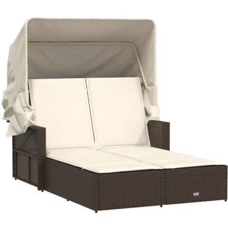 vidaXL Lettino Doppio con Baldacchino e Cuscini Marrone in Polyrattan