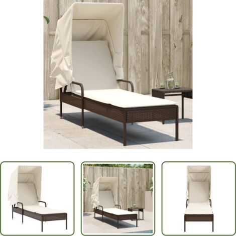 vidaXL Lettino esterno -  Lettino Prendisole con Baldacchino Marrone in Polyrattan