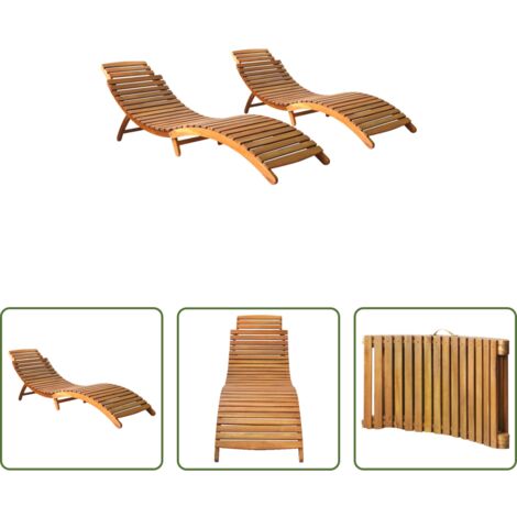 vidaXL Lettino in acacia -  Lettini Prendisole 2 pz in Legno Massello d'Acacia