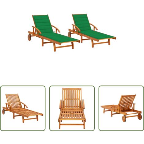 vidaXL Lettino in acacia -  Sdraio 2 pz con Cuscini in Legno Massello di Acacia