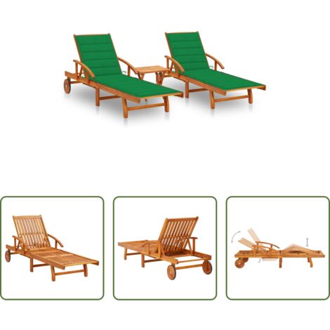 vidaXL Lettino in legno -  Lettino Prendisole 2pz con Tavolo e Cuscini Massello d'Acacia