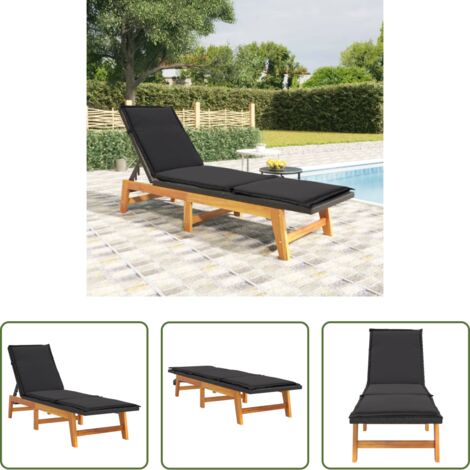 vidaXL Lettino in legno -  Sdraio con Cuscino Nero Marrone Polyrattan e Massello di Acacia