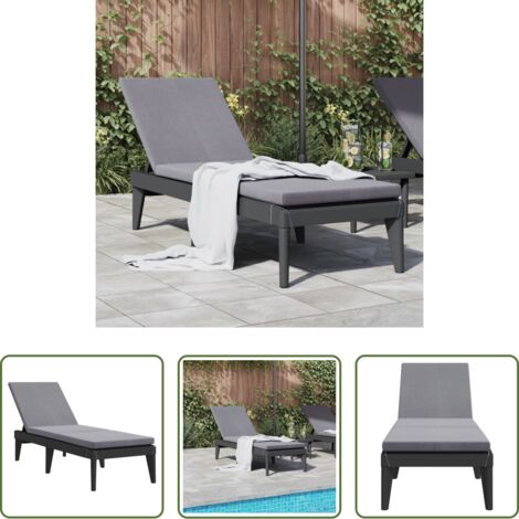 vidaXL Lettino in PP -  Lettino con Cuscino Antracite 186x60x29 cm in PP