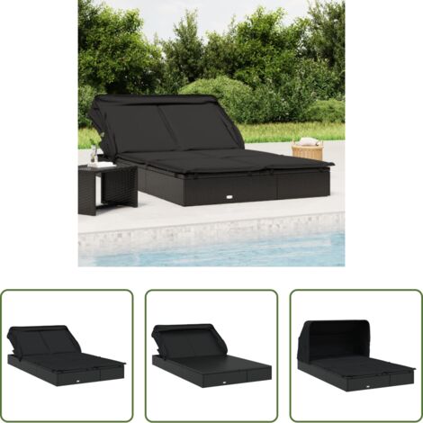 vidaXL Lettino per piscina -  Lettino Doppio Tetto Pieghevole Nero 213x118x97 cm Polyrattan