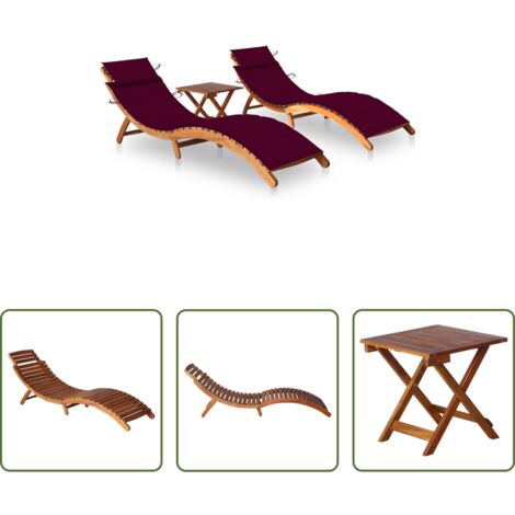 vidaXL Lettino pieghevole -  Lettini Prendisole 2 pz con Tavolo e Cuscini in Legno d'Acacia