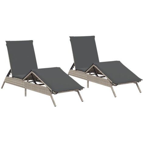 vidaXL Lettino Prendisole 2 pz con Cuscini Grigio Chiaro in Polyrattan