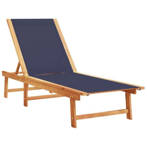vidaXL Lettino Prendisole Blu in Legno Massello di Acacia e Textilene