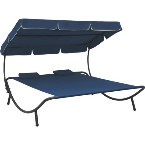 vidaXL Lettino Prendisole con Baldacchino e Cuscini Blu