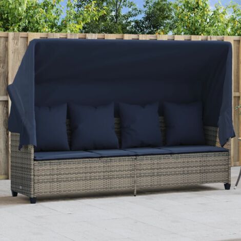 vidaXL Lettino Prendisole con Baldacchino e Cuscini Grigio Polyrattan
