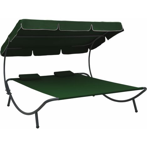 vidaXL Lettino Prendisole con Baldacchino e Cuscini Verde