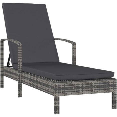vidaXL Lettino Prendisole con Braccioli in Polyrattan Grigio