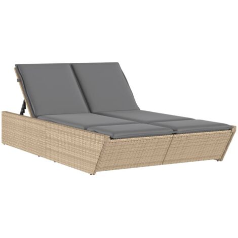 vidaXL Lettino Prendisole con Cuscini Beige in Polyrattan