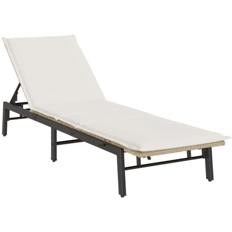vidaXL Lettino Prendisole con Cuscini Beige in Polyrattan