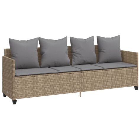 vidaXL Lettino Prendisole con Cuscini Beige in Polyrattan