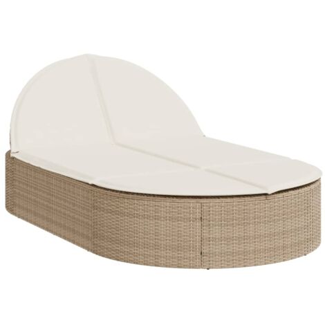 vidaXL Lettino Prendisole con Cuscini Beige in Polyrattan