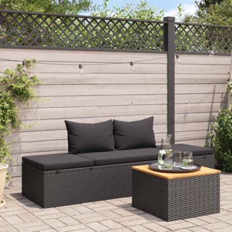 vidaXL Lettino Prendisole con Cuscini in Polyrattan Nero