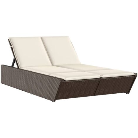 vidaXL Lettino Prendisole con Cuscini Marrone in Polyrattan