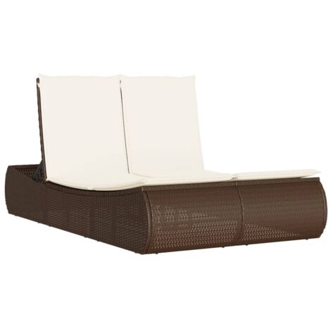 vidaXL Lettino Prendisole con Cuscini Marrone in Polyrattan