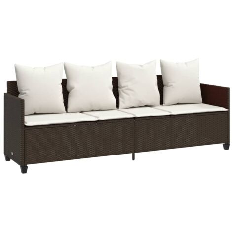 vidaXL Lettino Prendisole con Cuscini Marrone in Polyrattan