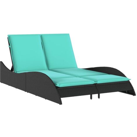 vidaXL Lettino prendisole con cuscini nero 114x205x73 cm in polyrattan