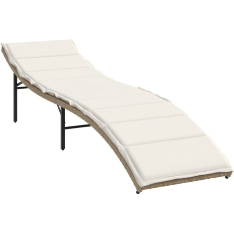 vidaXL Lettino Prendisole con Cuscino Beige 55x199x50 cm in Polyrattan