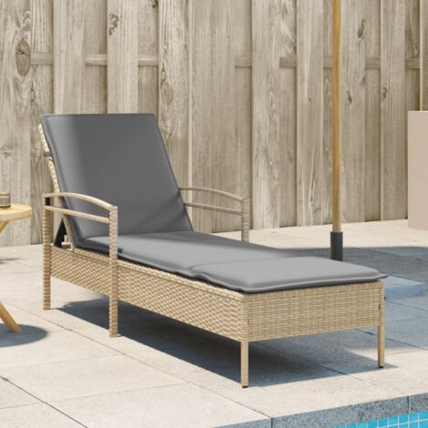 vidaXL Lettino Prendisole con Cuscino Beige 63x200x81 cm in Polyrattan