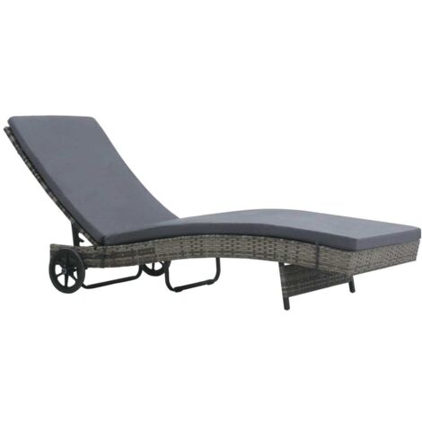 vidaXL Lettino Prendisole con Cuscino e Ruote in Polyrattan