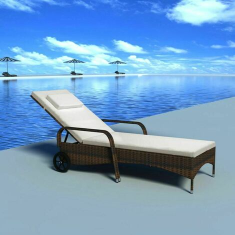 vidaXL Lettino Prendisole con Cuscino e Ruote in Polyrattan Marrone