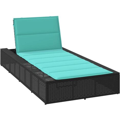 vidaXL Lettino Prendisole con Cuscino Galleggiante Nero in Polyrattan