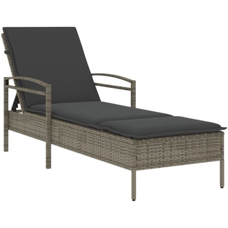 vidaXL Lettino Prendisole con Cuscino Grigio 63x200x81 cm Polyrattan