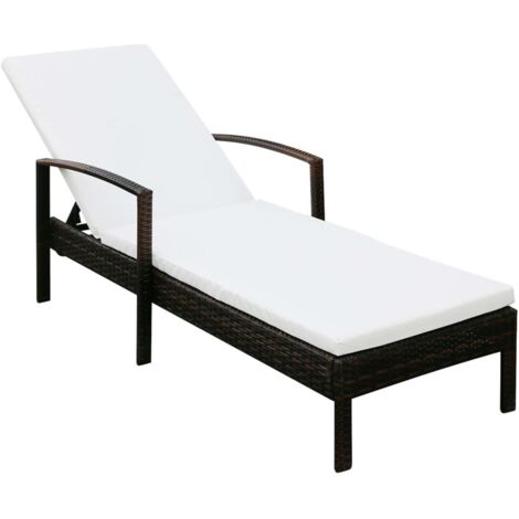 vidaXL Lettino Prendisole con Cuscino in Polyrattan Marrone