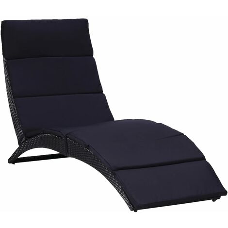 vidaXL Lettino Prendisole con Cuscino in Polyrattan Nero