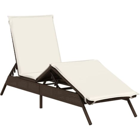 vidaXL Lettino Prendisole con Cuscino Marrone in Polyrattan