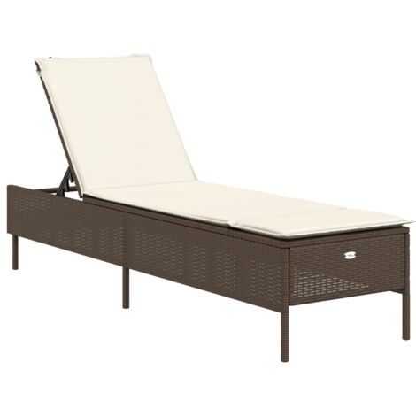vidaXL Lettino Prendisole con Cuscino Marrone in Polyrattan