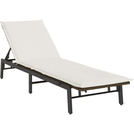 vidaXL Lettino Prendisole con Cuscino Marrone in Polyrattan