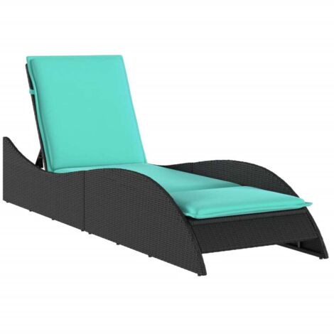 vidaXL Lettino prendisole con cuscino nero 60x205x73 cm in polyrattan