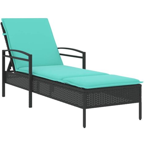 vidaXL Lettino prendisole con cuscino nero 63x200x81 cm in polyrattan (solo USA)
