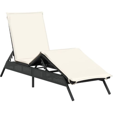 vidaXL Lettino Prendisole con Cuscino Nero in Polyrattan
