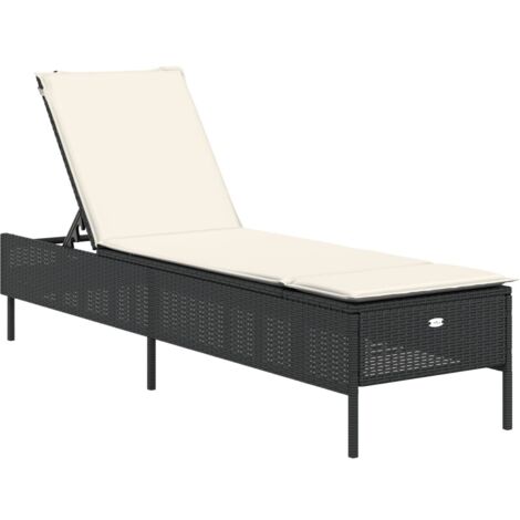 vidaXL Lettino Prendisole con Cuscino Nero in Polyrattan